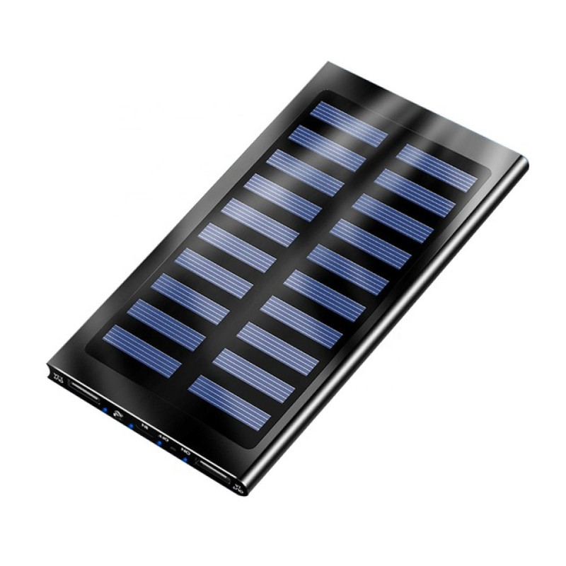 Повербанк PowerBank 20000 мА·год, сонячна панель, 2 USB-виходи 5 В/2,1 А