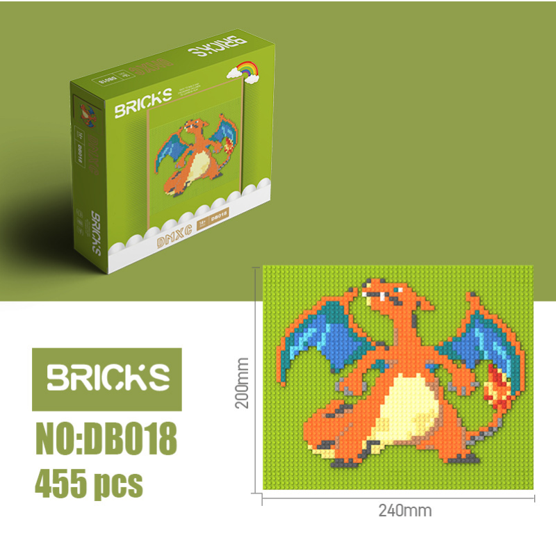 Мозаїка на дошці BRICKS Charizard, 455 деталей, 240×200 мм DB018