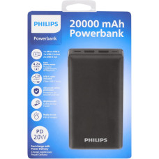 Повербанк Philips, 20000 мА·год, PD 20 W, USB-A, USB-C, micro USB