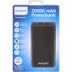 Повербанк Philips, 20000 мА·ч, PD 20 W, USB-A, USB-C, micro USB