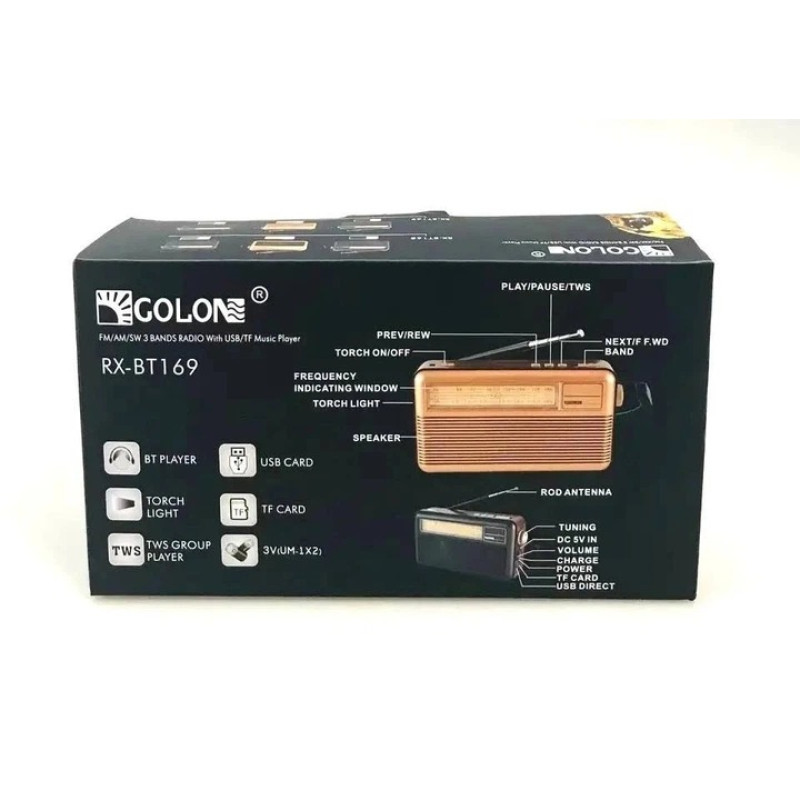 Радиоприемник ретро Golon RX-BT169, FM/AM/SW, USB, 1300 mAh