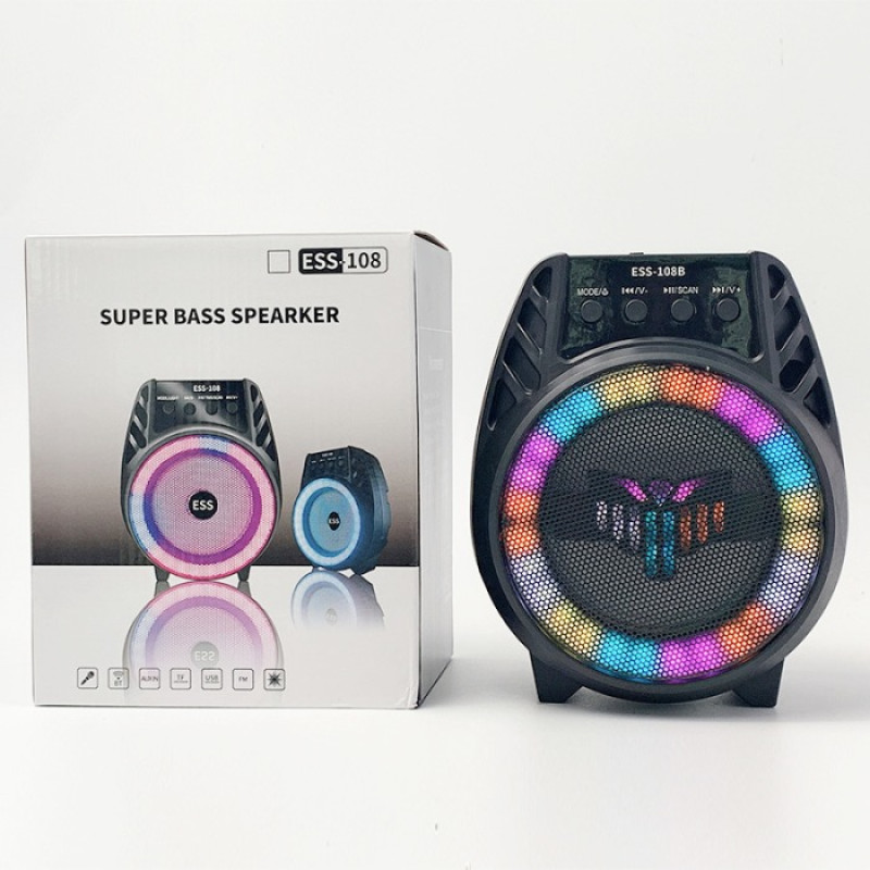 Портативна колонка ESS‑108B, Bluetooth/USB/SD/FM/AUX, світломузика