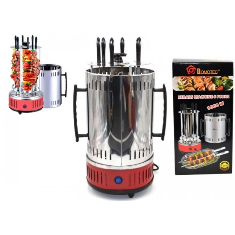 Електрошашличниця вертикальна Domotec BBQ MS‑7783, 1000 Вт, 6 шампурів, червона