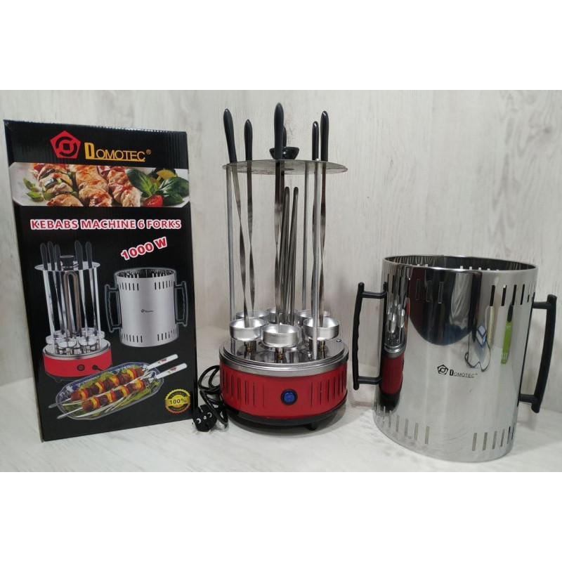 Електрошашличниця вертикальна Domotec BBQ MS‑7783, 1000 Вт, 6 шампурів, червона