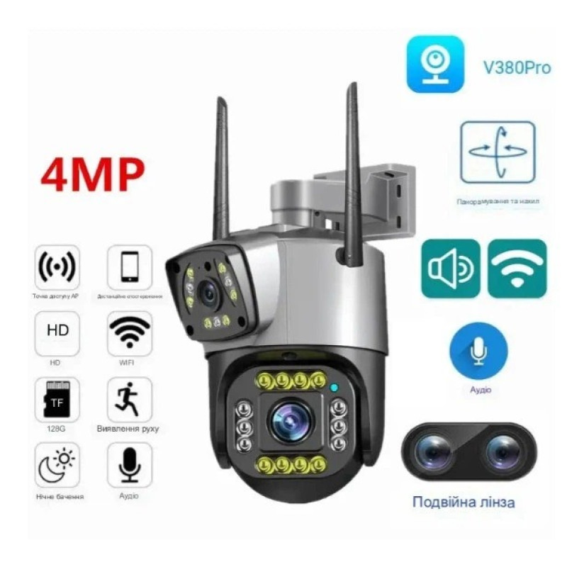 Смарт-камера вулична TS-31W, з подвійним об'єктивом, WiFi та RJ45