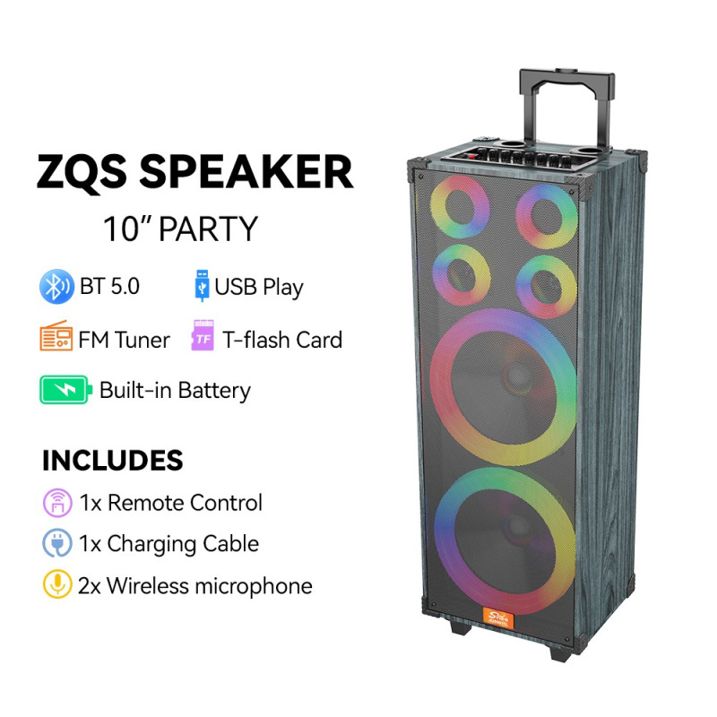 Колонка акустична ZQS9011L, 2&times;30 Вт, 2*10", з 2 бездротовими мікрофонами