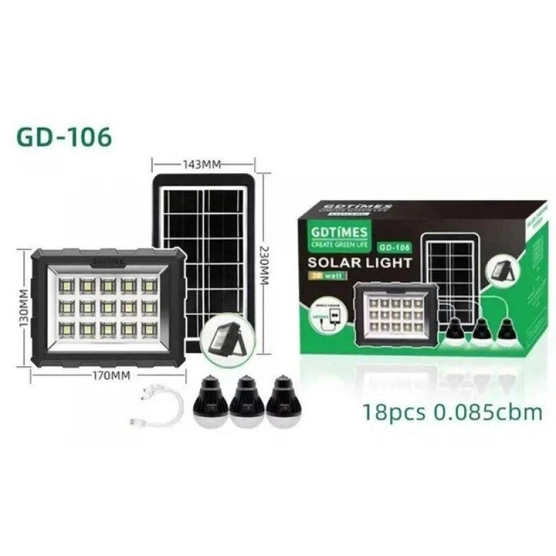 Портативная станция для зарядки GD 106, с солнечной панелью и 3 LED лампами- Замовити за ціною 957 грн.