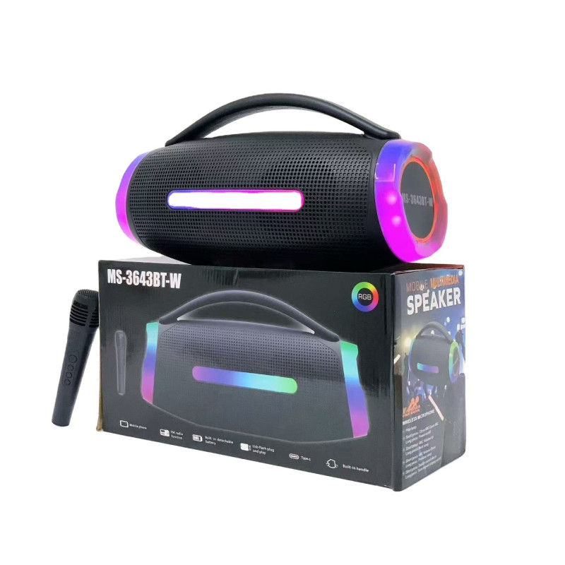 Портативная Bluetooth колонка MS-3643BT-W с беспроводным микрофоном, RGB-подсветка, USB, SD, FM, AUX, 20 Вт- Замовити за ціною 1056 грн.