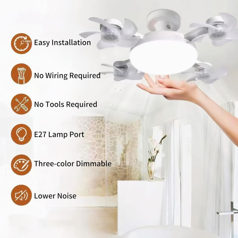 Вентилятор-лампа Drone Fan Light AT-4FD, E27, пульт, 3 режими світла, 4 вентилятори