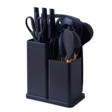 Набор кухонных принадлежностей Kitchenware Set 19 в 1 с ножами, ножницами и доской на подставке