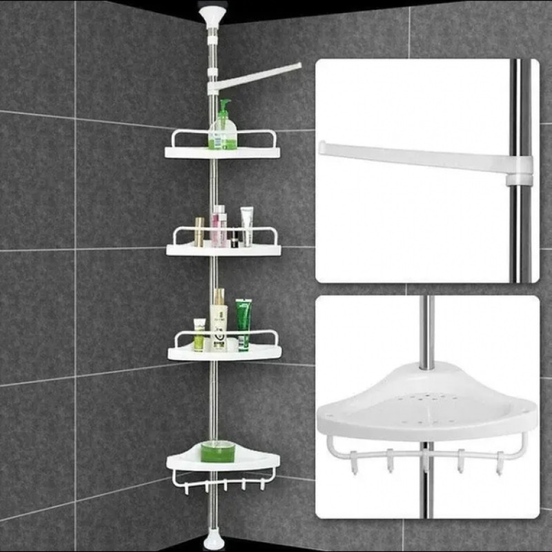 Полиця кутова Multi Corner Shelf для ванної кімнати 4-ярусна, 210×34×22 см,