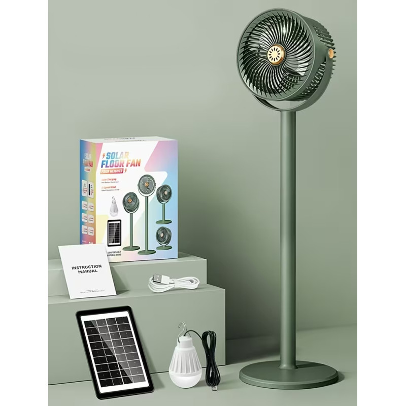 Вентилятор 4 в 1 Solar Floor Fan S39, 4000 мАг, сонячна панель, лампа, 5 швидкостей