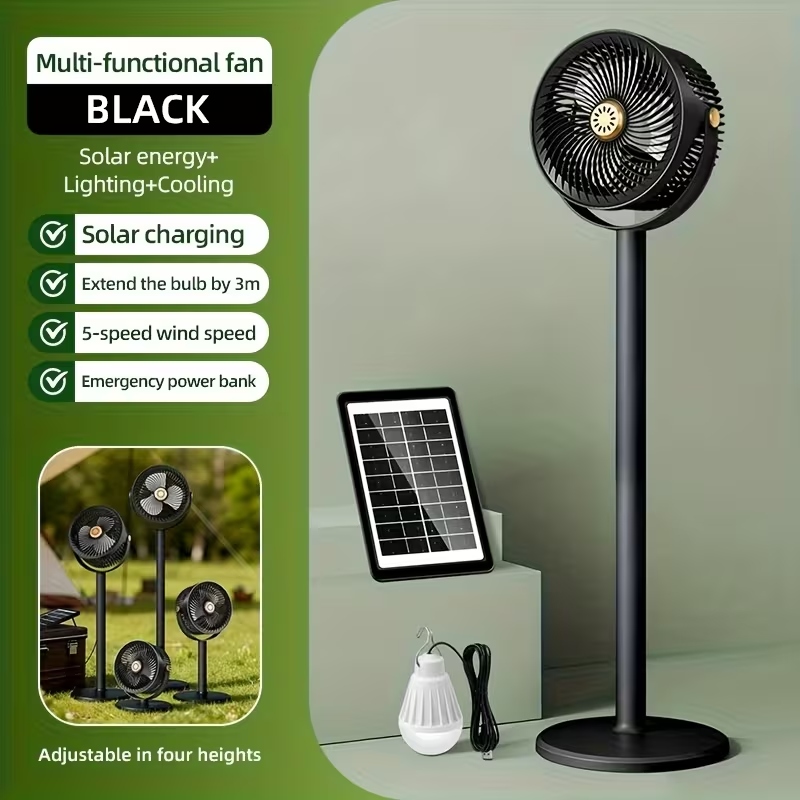 Вентилятор 4 в 1 Solar Floor Fan S39, 4000 мАг, сонячна панель, лампа, 5 швидкостей