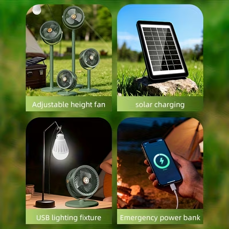 Вентилятор 4 в 1 Solar Floor Fan S39, 4000 мАг, сонячна панель, лампа, 5 швидкостей