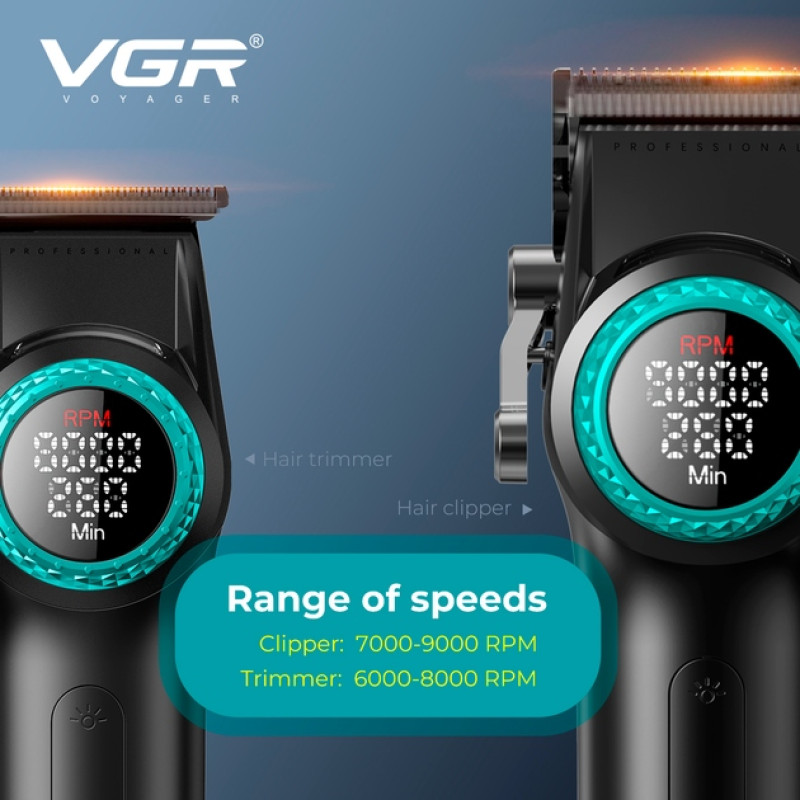 Машинка для стрижки VGR Stepless Pro 4 in 1, набір (машинка, триммер, електробритва, фен)