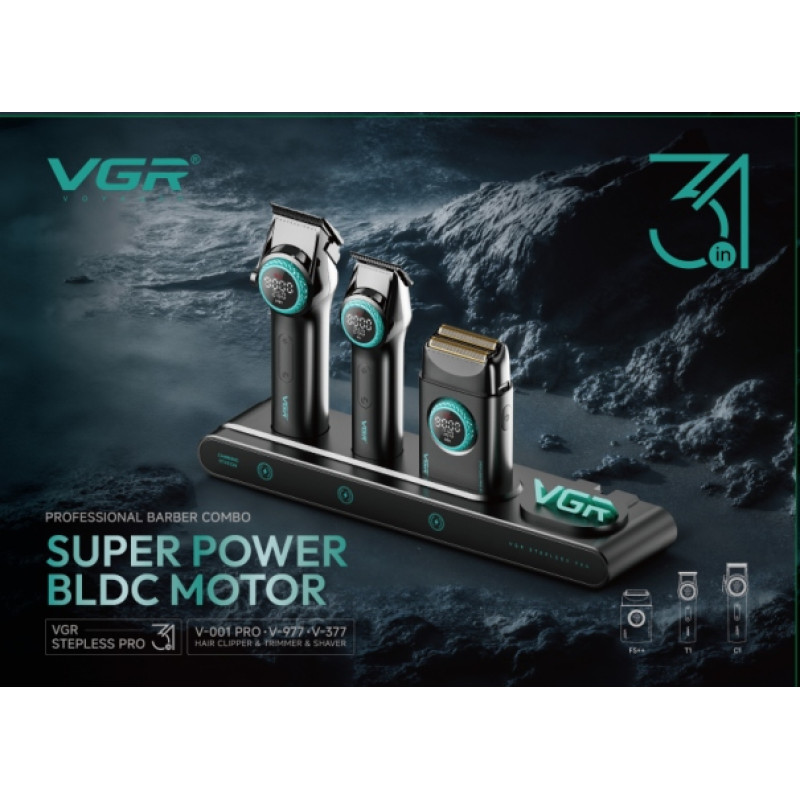 Машинка для стрижки VGR Stepless Pro 3 in 1, набор (машинка, триммер, электробритва), до 9000 об/мин- Замовити за ціною 6050 грн.