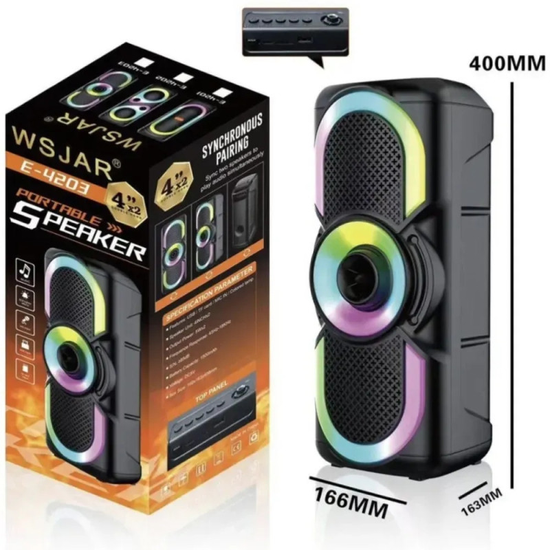 Портативна колонка E-4203 BT, Bluetooth, 16Вт, RGB-підсвічування