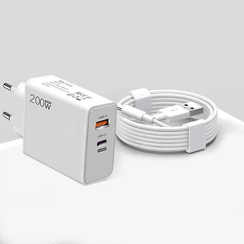 Мережевий зарядний пристрій 200W з USB-C та USB-A, кабель Type-C- Замовити за ціною 208 грн.