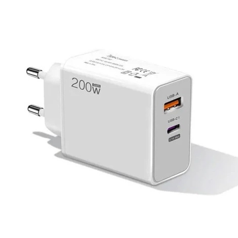Мережевий зарядний пристрій 200W з USB-C та USB-A, кабель Type-C- Замовити за ціною 208 грн.