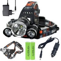 Налобный фонарь RJ 3000, T6+2LM, 4 режима, 2×18650