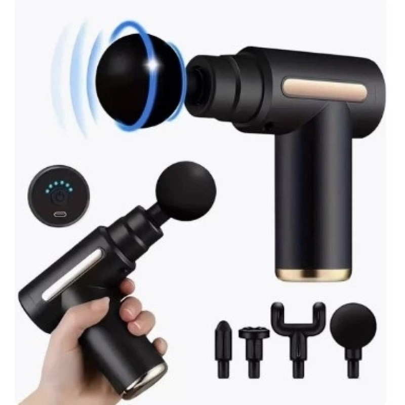 Масажер ручний акумуляторний Massage Gun, 6 швидкостей, 4 насадки