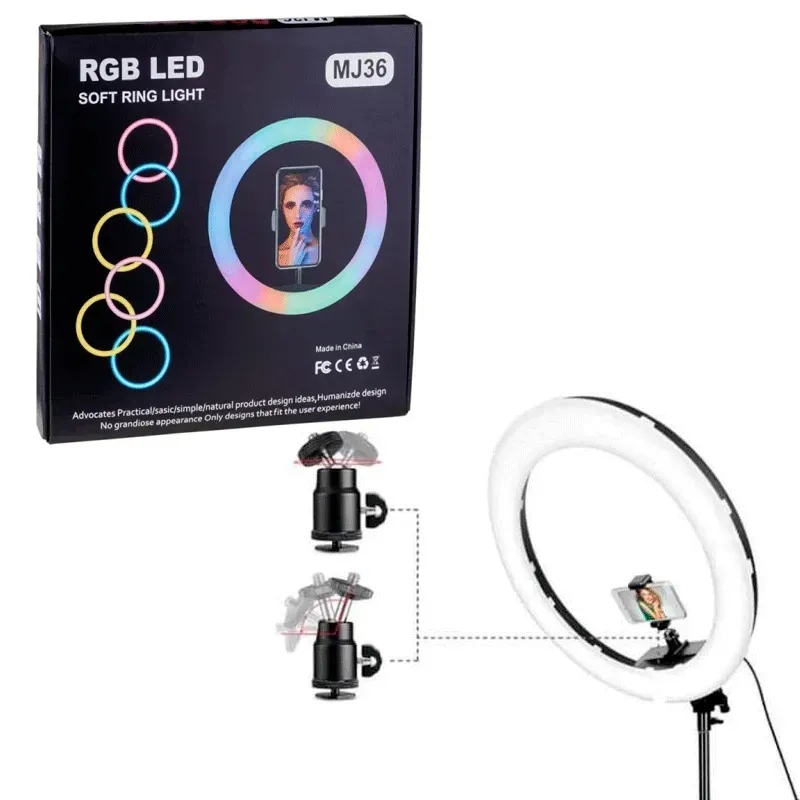 Кільцева лампа MJ-36 RGB, 14" (36 см), мульти-режимне підсвічування, USB