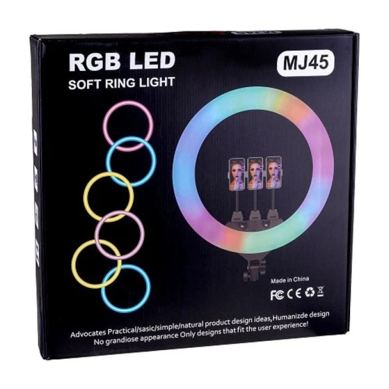 Кільцева лампа MJ-45 RGB, 18" (45 см), мульти-підсвічування, USB