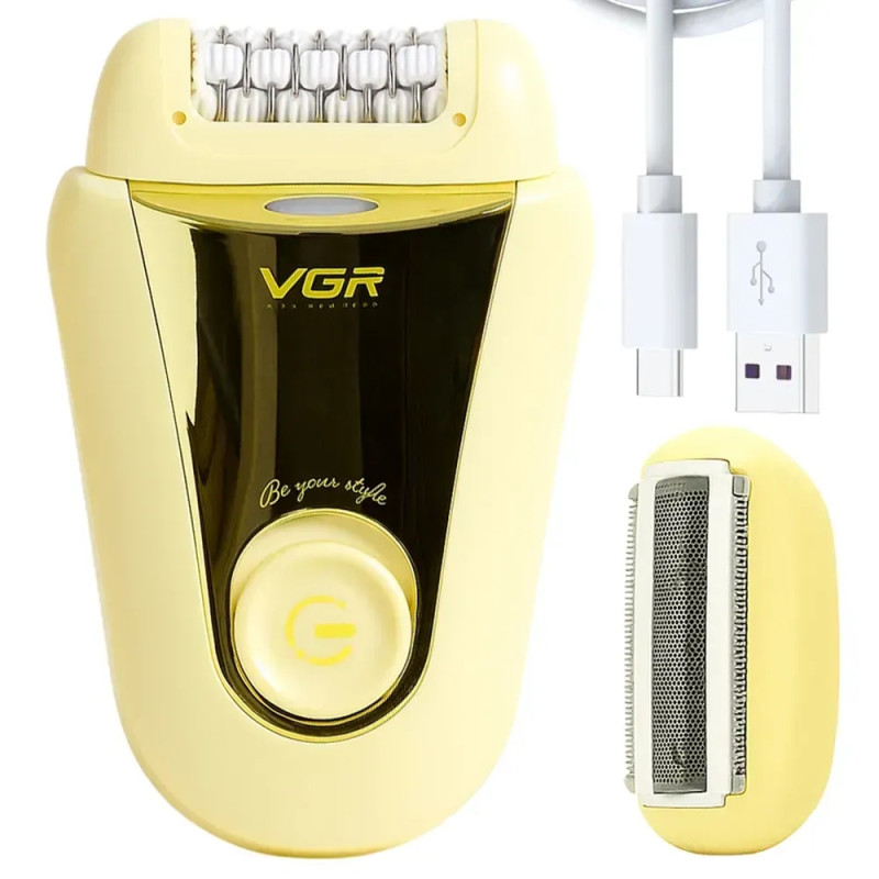 Епілятор VGR V-758, 2 в 1, з насадкою-бритвою, 32 пінцети, USB Type-C