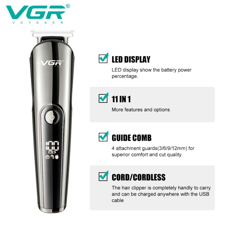 Набор для стрижки VGR V-107, 11 в 1, LED-дисплей, 10 насадок- Замовити за ціною 858 грн.