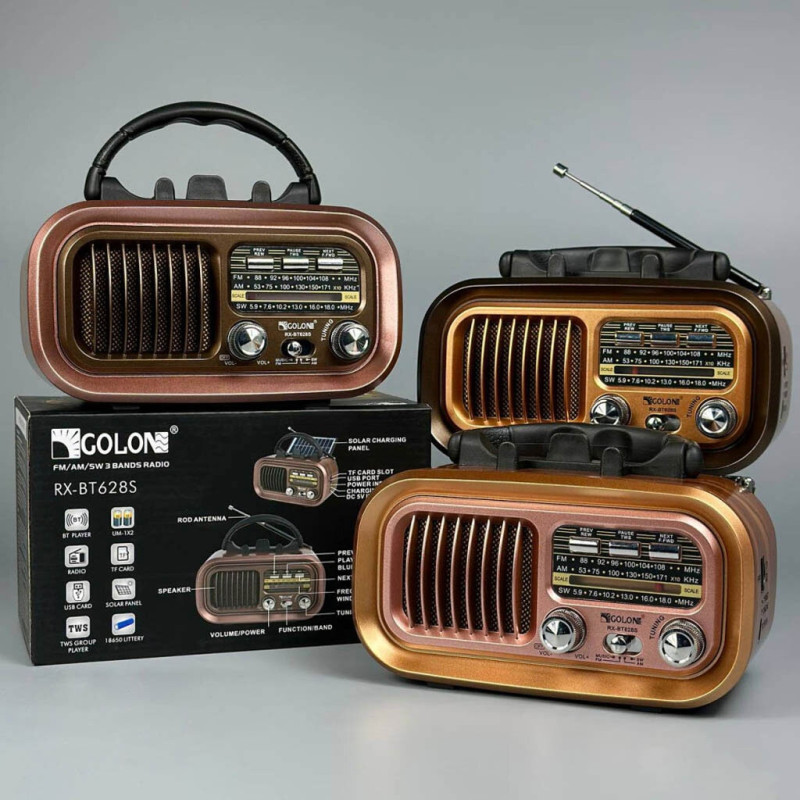 Радиоприёмник GOLON RX-BT628S, Bluetooth, USB, SD, солнечная панель