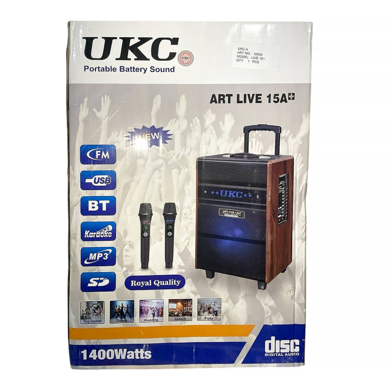 Портативна колонка LIVE 15A, Bluetooth, USB, FM, караоке, 1400W