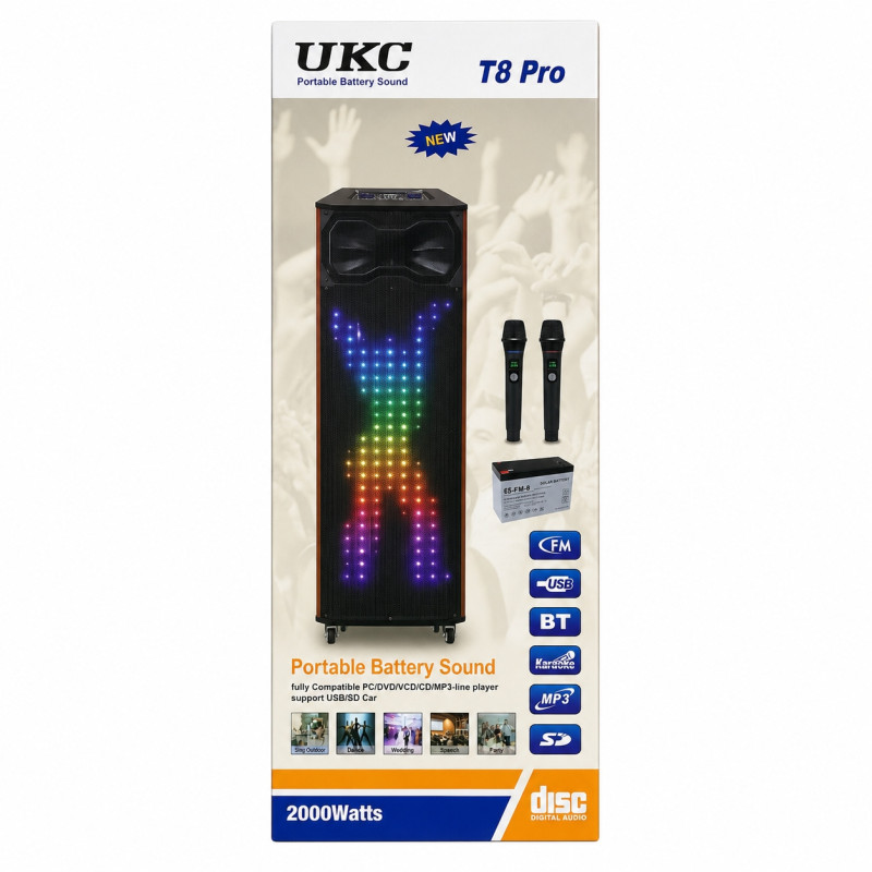 Портативна колонка T8 Pro, Bluetooth, USB, FM, караоке, до 2000W