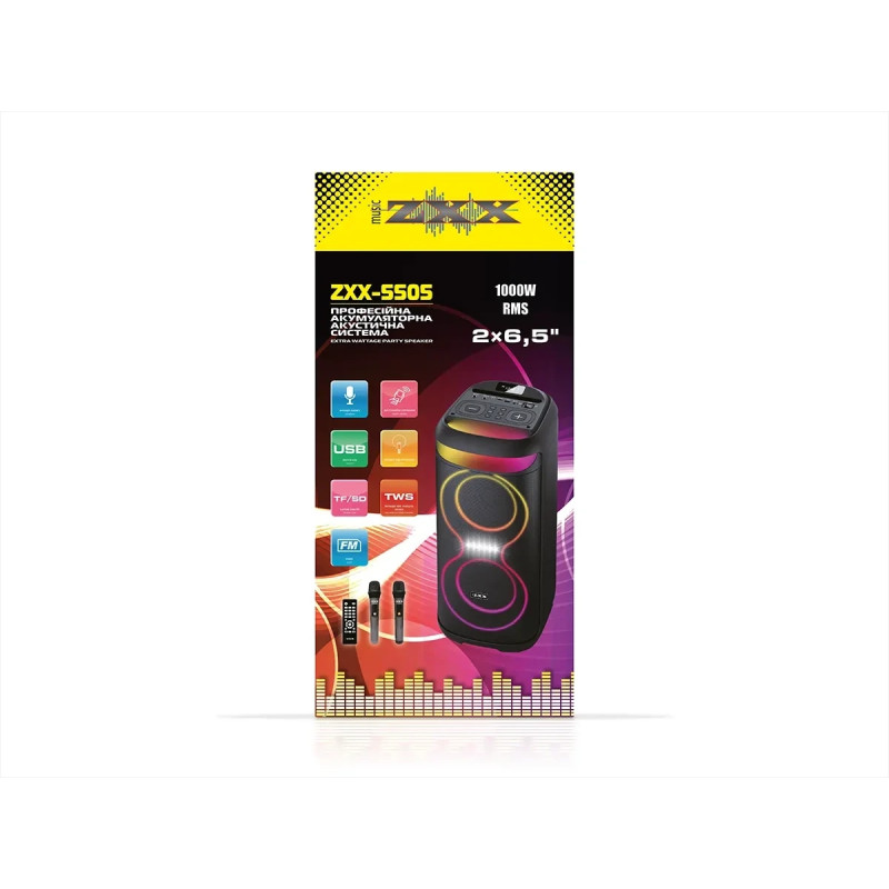 Портативна акустика ZXX-5505, 40 Вт, 2&times;6,5", Bluetooth, USB, FM, караоке
