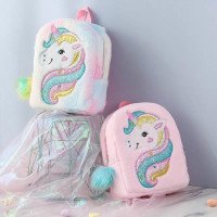 Детский меховой рюкзак «Единорог с блёстками», 30×25×10 см, с брелоком