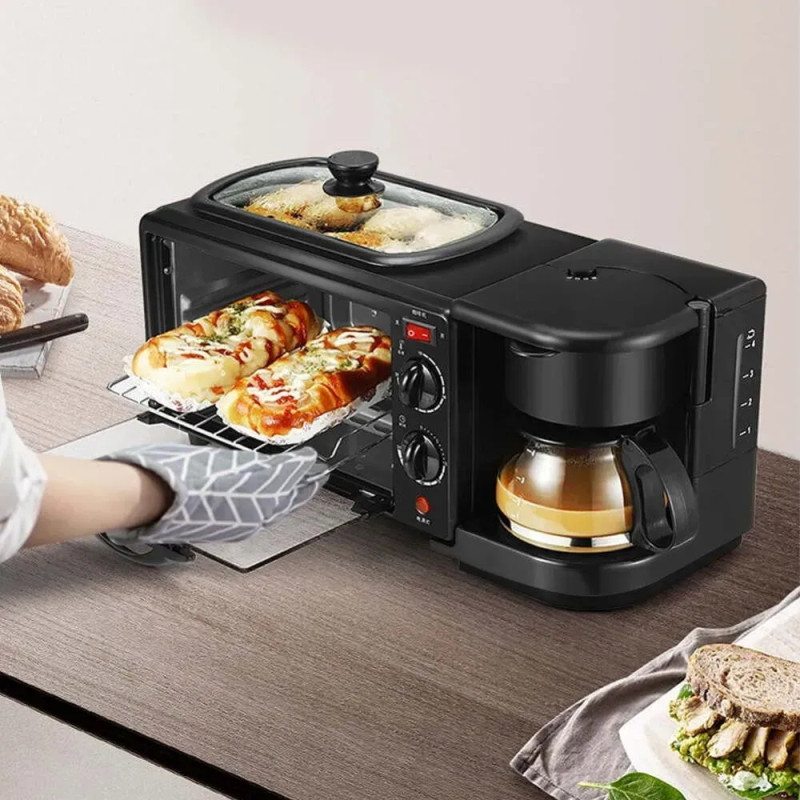 Багатофункціональна кухонна машина Domotec MS-5308B, 3 в 1, електрична піч, гриль та кавоварка