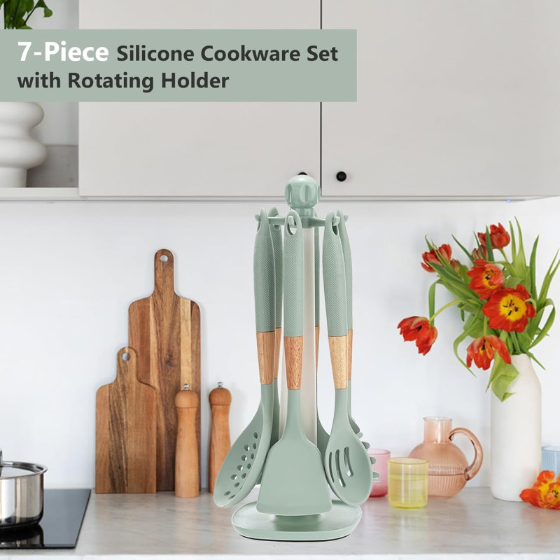 Набір кухонного приладдя 7 в 1 Kitchen Set Silicone AT-D3K, з підставкою