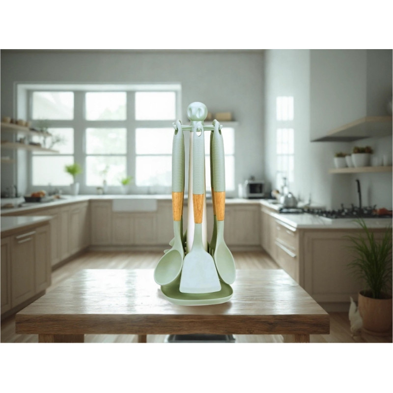 Набір кухонного приладдя 7 в 1 Kitchen Set Silicone AT-D3K, з підставкою