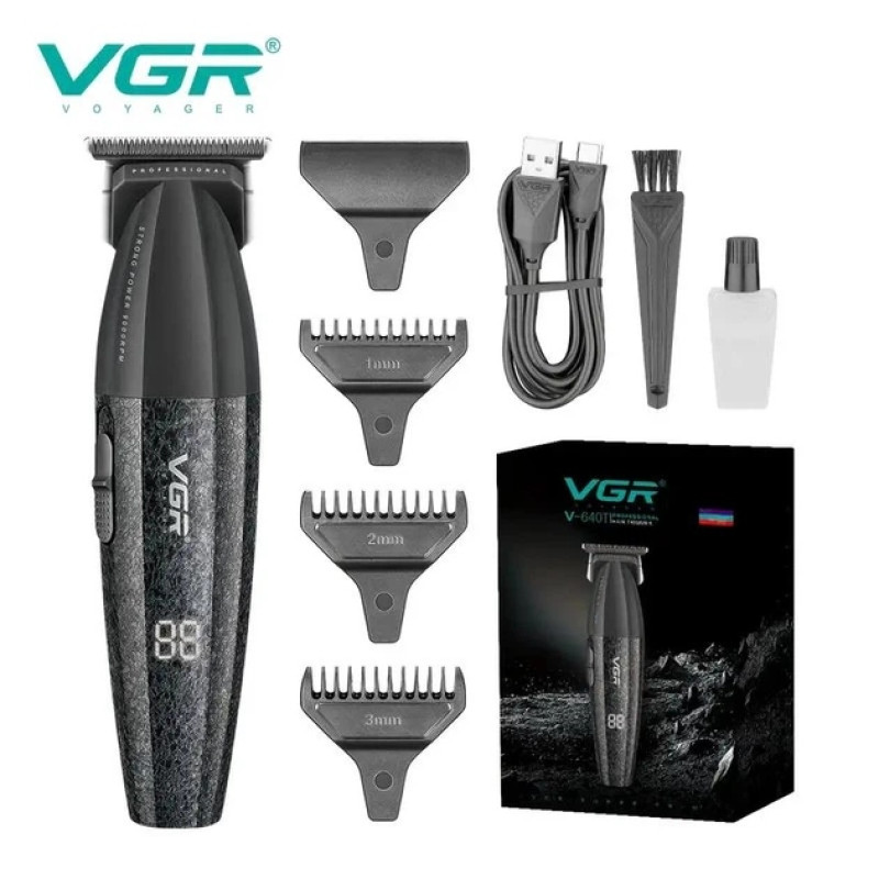 Тример VGR V-640T, акумуляторний, LED-дисплей, USB Type-C, 3 насадки