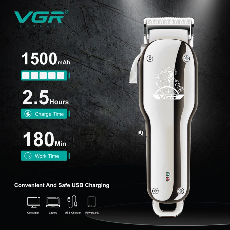 Машинка для стрижки VGR V-678, акумуляторна, LED-індикатор, USB