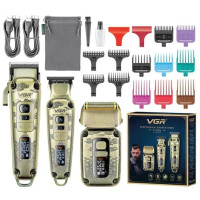 Набір для стрижки VGR V-642 Gold, машинка, триммер та шейвер, акумуляторний