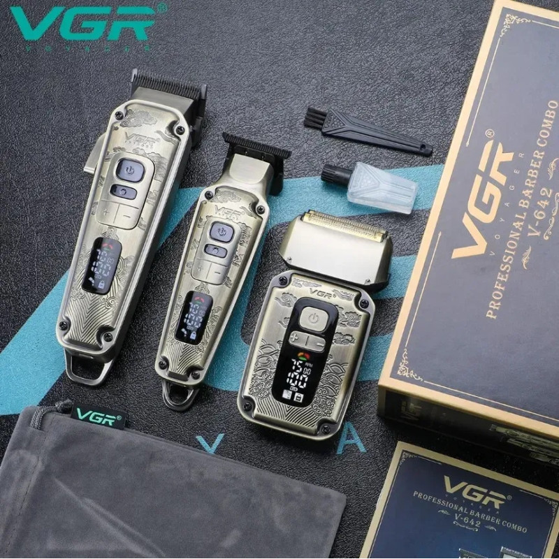 Набір для стрижки VGR V-642 Gold, машинка, триммер та шейвер, акумуляторний