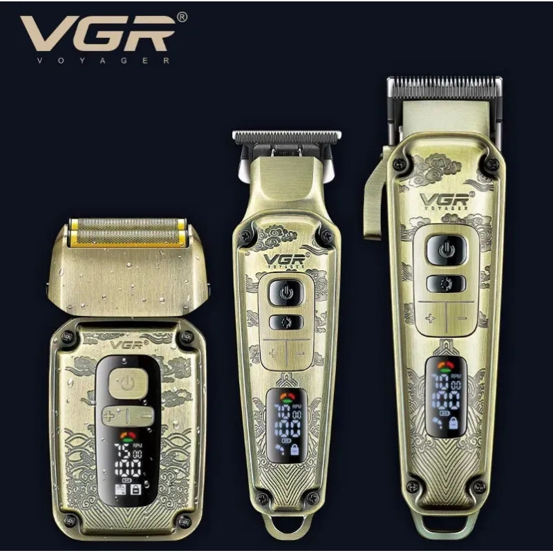 Набір для стрижки VGR V-642 Gold, машинка, триммер та шейвер, акумуляторний