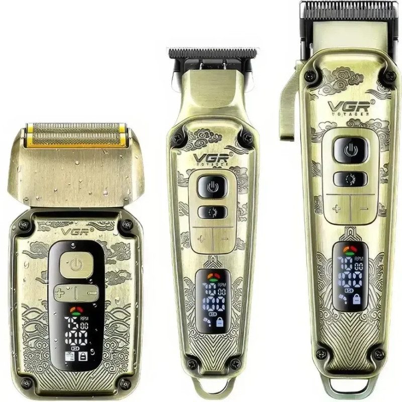 Набір для стрижки VGR V-642 Gold, машинка, триммер та шейвер, акумуляторний