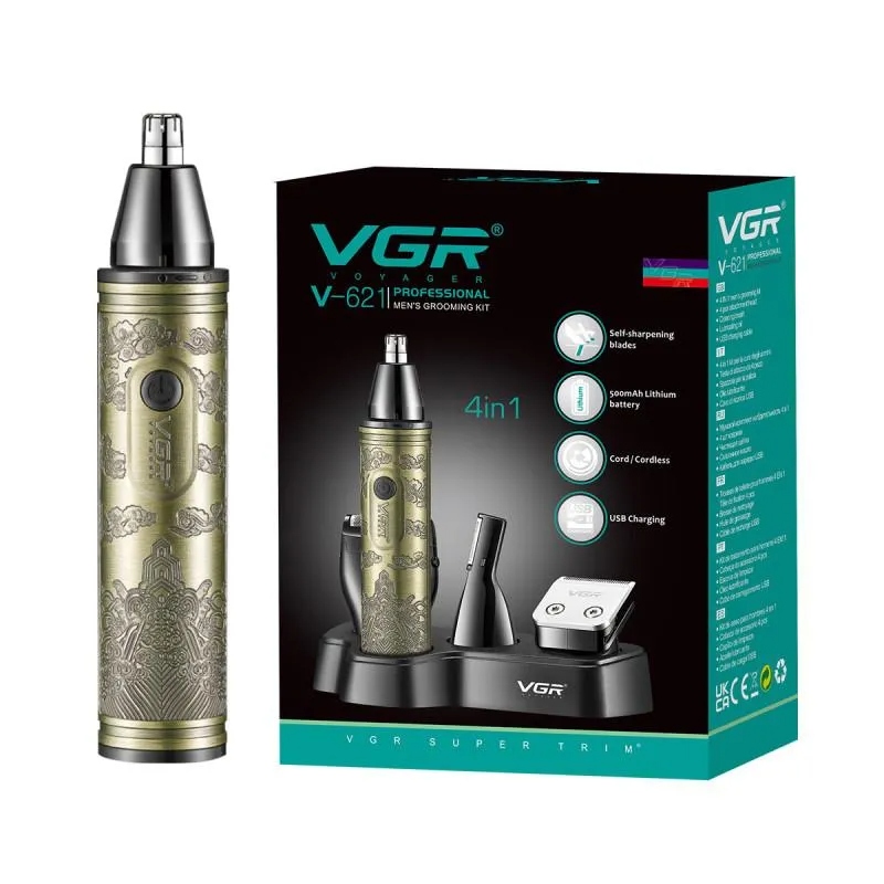 Тример VGR V-621 Gold, 4 в 1, для носа, вух, бороди та стрижки волосся