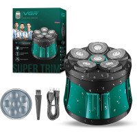Електробритва VGR V-373 6D для гоління голови, 6 роторних головок, IPX6, LED-дисплей