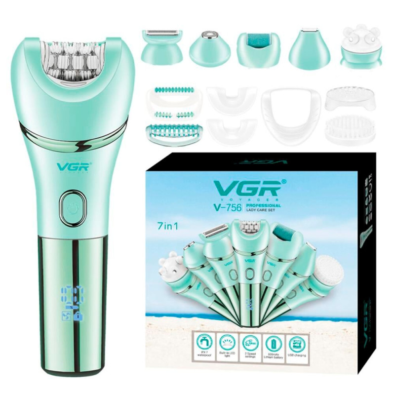 Епілятор VGR V-756 7 в 1, IPX7, LED-дисплей, 7 насадок- Замовити за ціною 1180 грн.