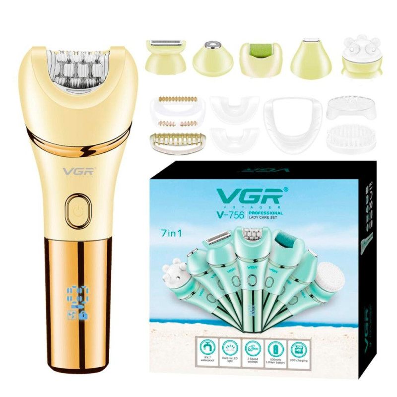 Эпилятор VGR V-756 7 в 1, IPX7, LED-дисплей, 7 насадок
