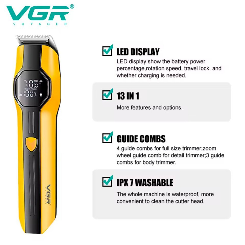 Машинка для стрижки волос VGR V-173 13 в 1, LED-дисплей