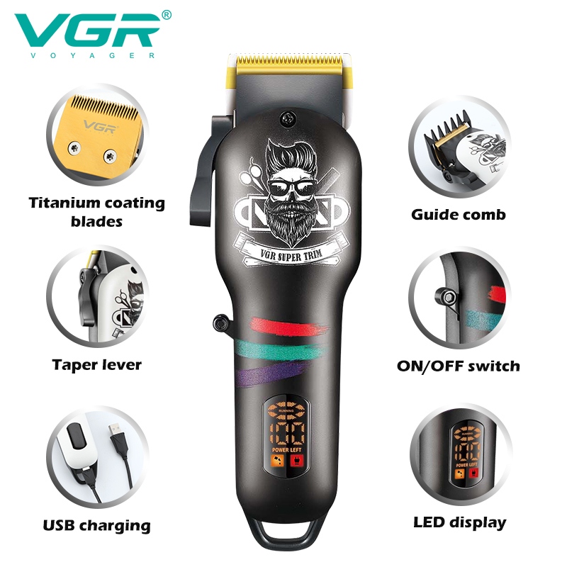 Машинка для стрижки волосся VGR V-699, 4 насадки, LED-дисплей.- Замовити за ціною 1308 грн.