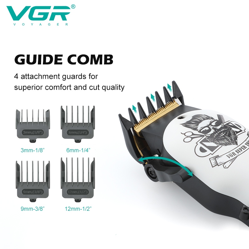 Машинка для стрижки волосся VGR V-699, 4 насадки, LED-дисплей.- Замовити за ціною 1308 грн.